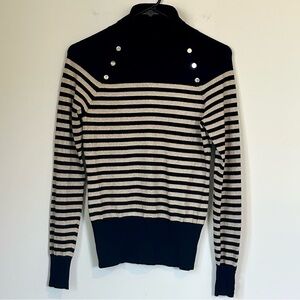 White House Black Market Black and Cream Shimmer Striped Turtleneck - Medium